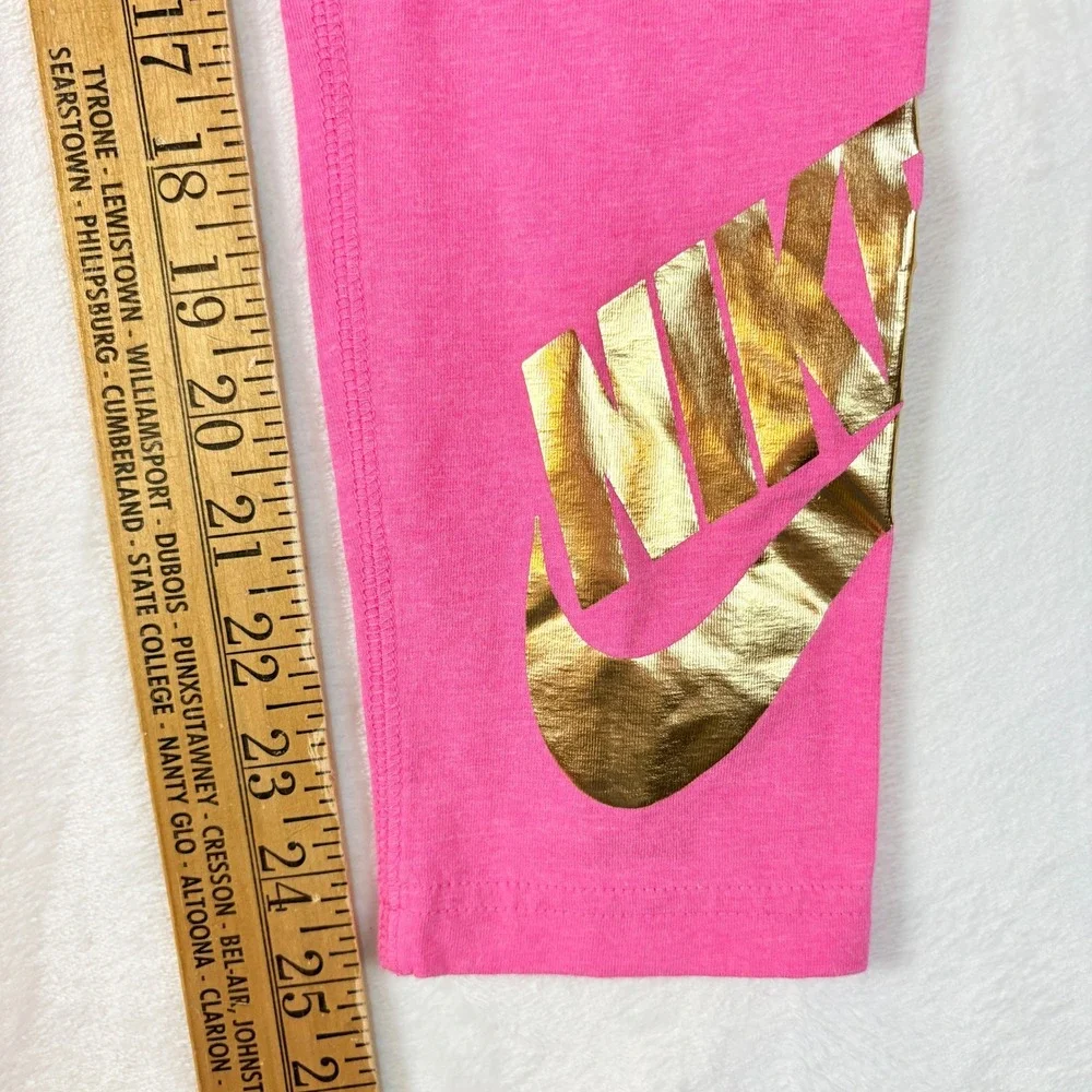 Nike‎ Girls Sz XL Pink Gold Metallic Logo Tight Fit Leggings DM2339-684
